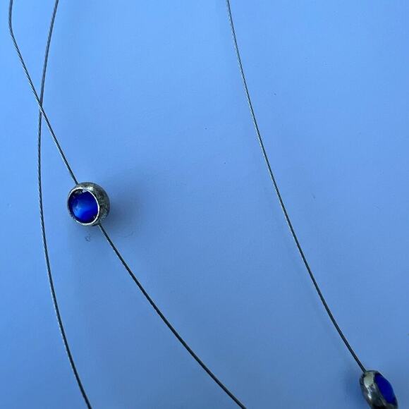 Icing women's choker necklace multiple strands with attached blue beads. - Picture 2 of 4